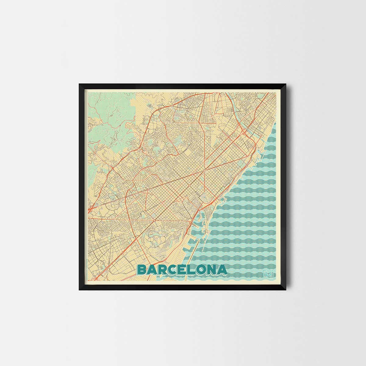 Barcelona City Prints city map art posters retro map posters city map prints city posters retro posters