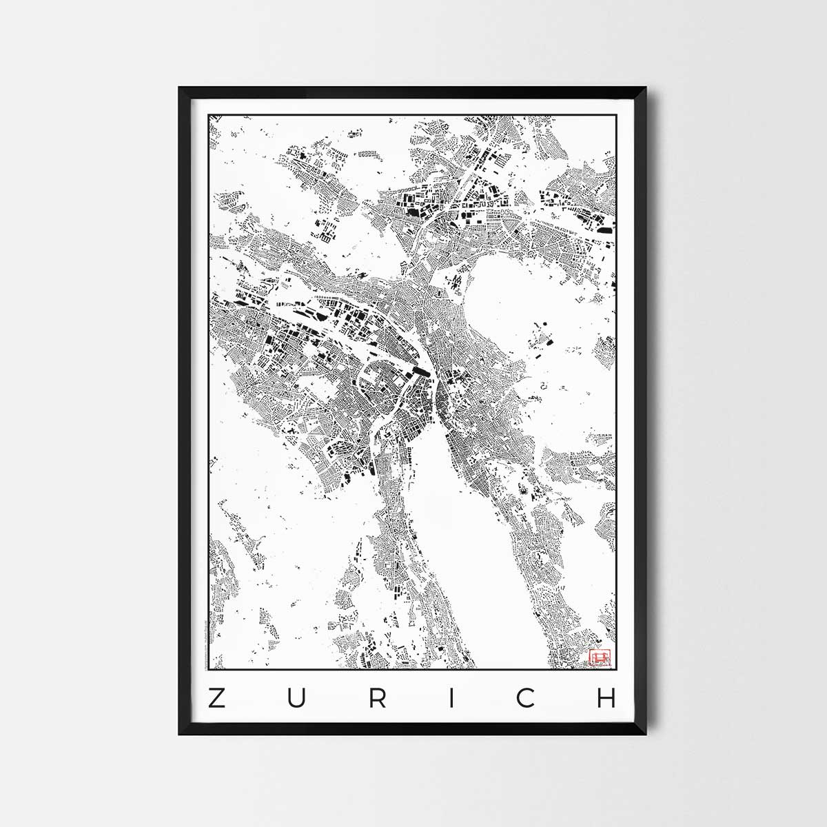 Zurich map poster schwarzplan urban plan