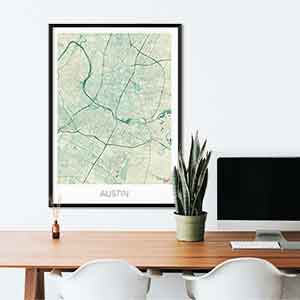Austin gift map art gifts posters cool prints neighborhood gift ideas