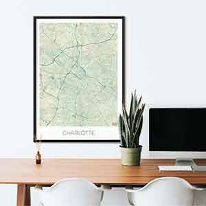 Charlotte gift map art gifts posters cool prints neighborhood gift ideas